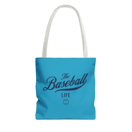 The Baseball Life Tote Bag_Turquoise w Navy Print