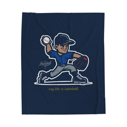 Velveteen Plush Blanket_My Life Is Baseball Royal Blue Jersey