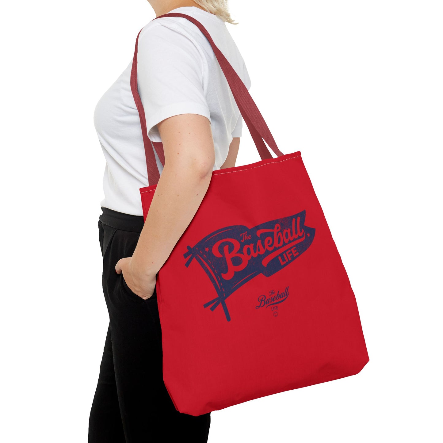 Vintage Pennant Tote Bag_Navy Print on Red