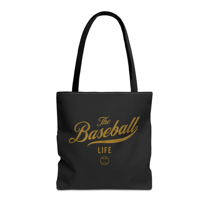 The Baseball Life Tote Bag_Black w Old Gold Print