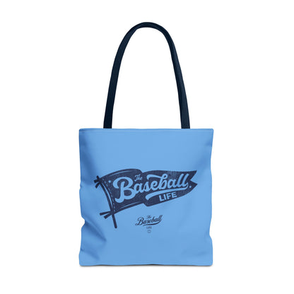 Vintage Pennant Tote Bag_Navy Print on Carolina Blue