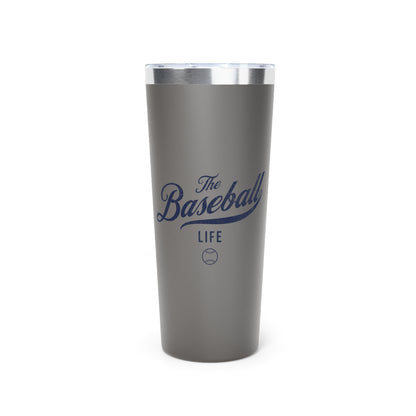 The Baseball Life 22oz Insulated Travel Tumbler_Gray w Navy Print