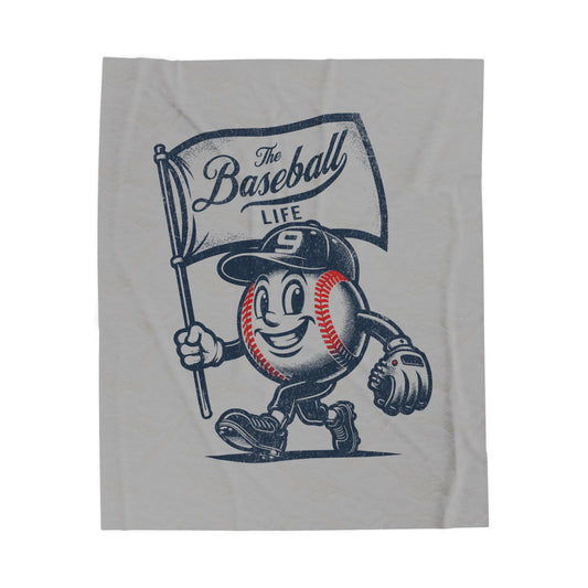 Velveteen Plush Blanket_Mr. Baseball Mascot Waving Flag