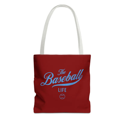 The Baseball Life Tote Bag_Maroon w Carolina Blue Print