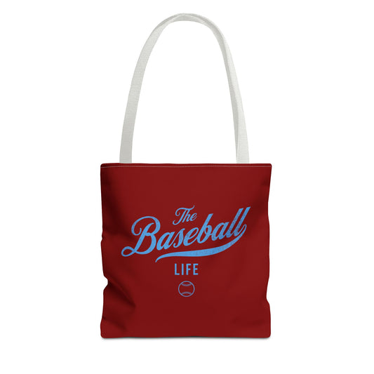 The Baseball Life Tote Bag_Maroon w Carolina Blue Print