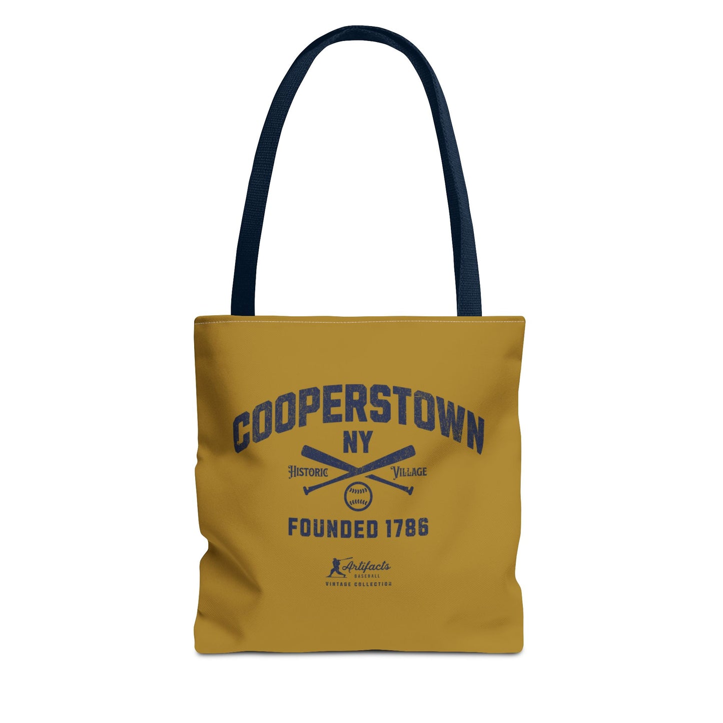 Cooperstown, NY Tote Bag_Old Gold w Navy Print