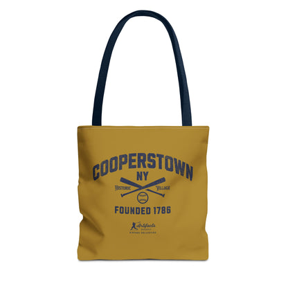 Cooperstown, NY Tote Bag_Old Gold w Navy Print