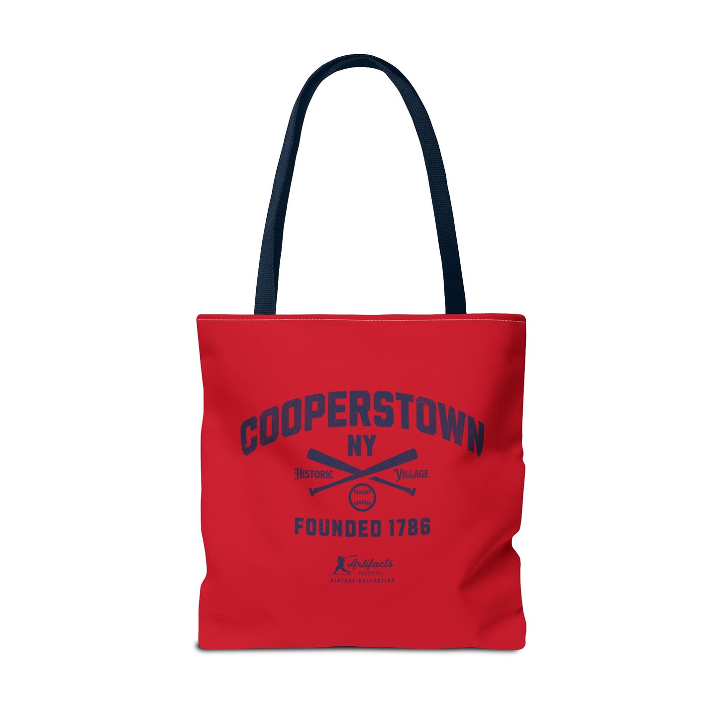Cooperstown, NY Tote Bag_Red w Navy Print