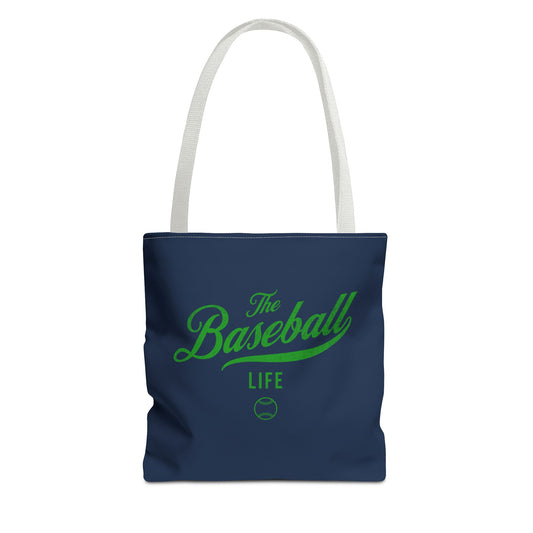 The Baseball Life Tote Bag_Navy w Green Print