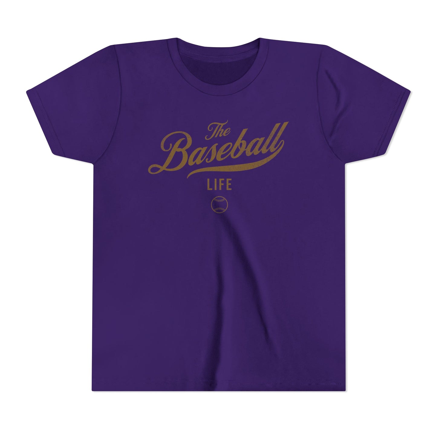 Youth The Baseball Life Classic Script T-Shirt_Old Gold Print