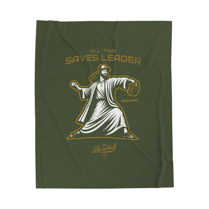 Velveteen Plush Blanket_All-Time Saves Leader_Military Green
