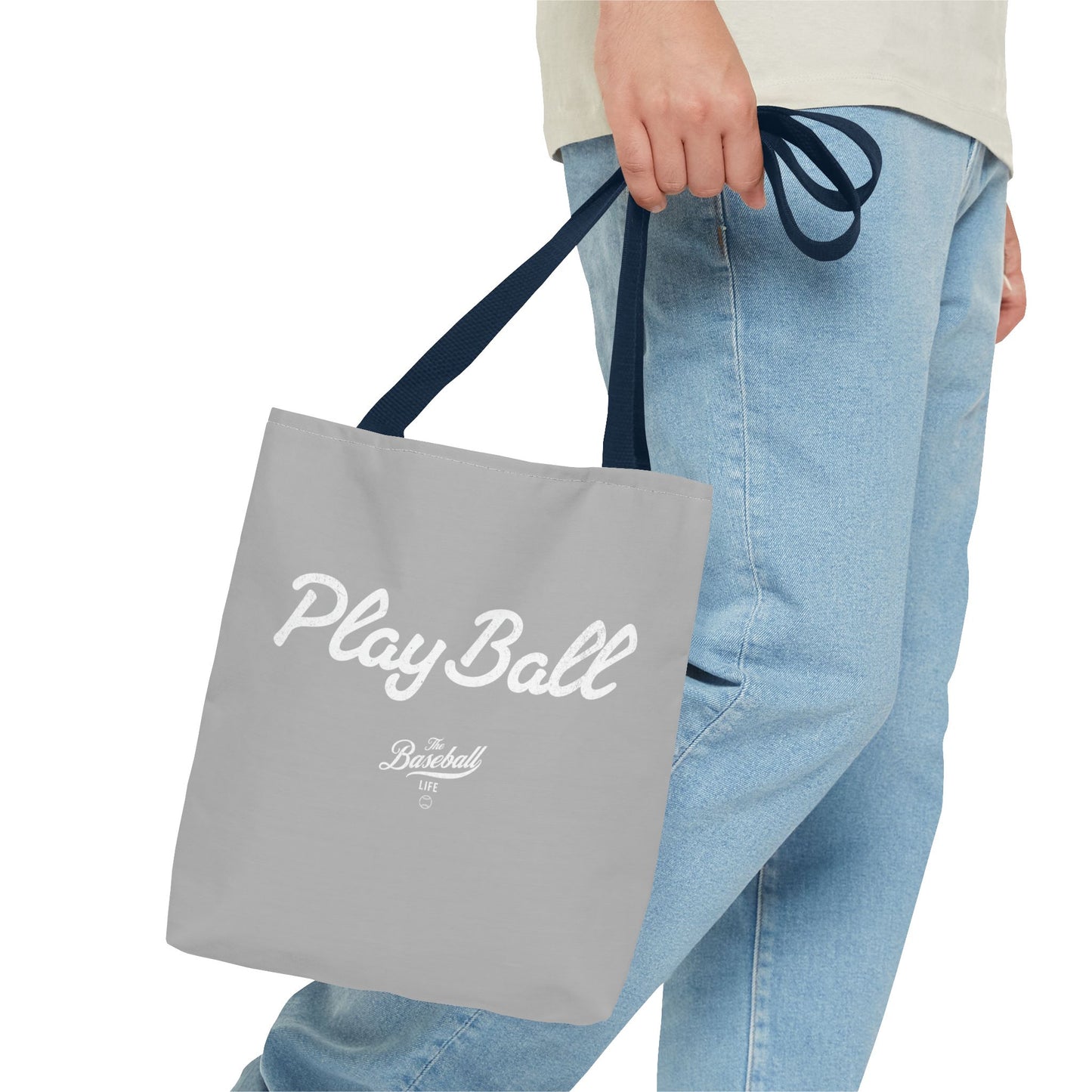 Play Ball Tote Bag_Light Gray with White Print