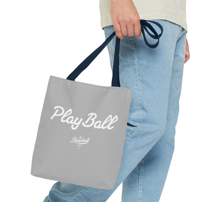 Play Ball Tote Bag_Light Gray with White Print