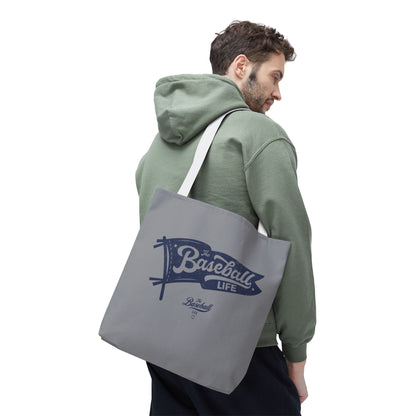 Vintage Pennant Tote Bag_Navy Print on Medium Gray
