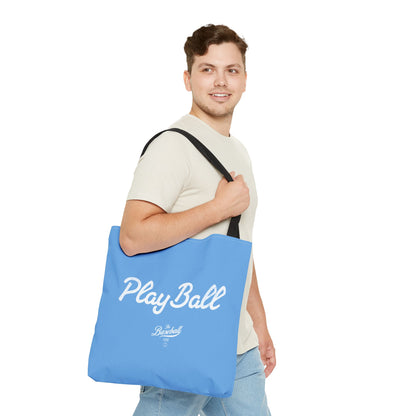 Play Ball Tote Bag_Carolina Blue with White Print