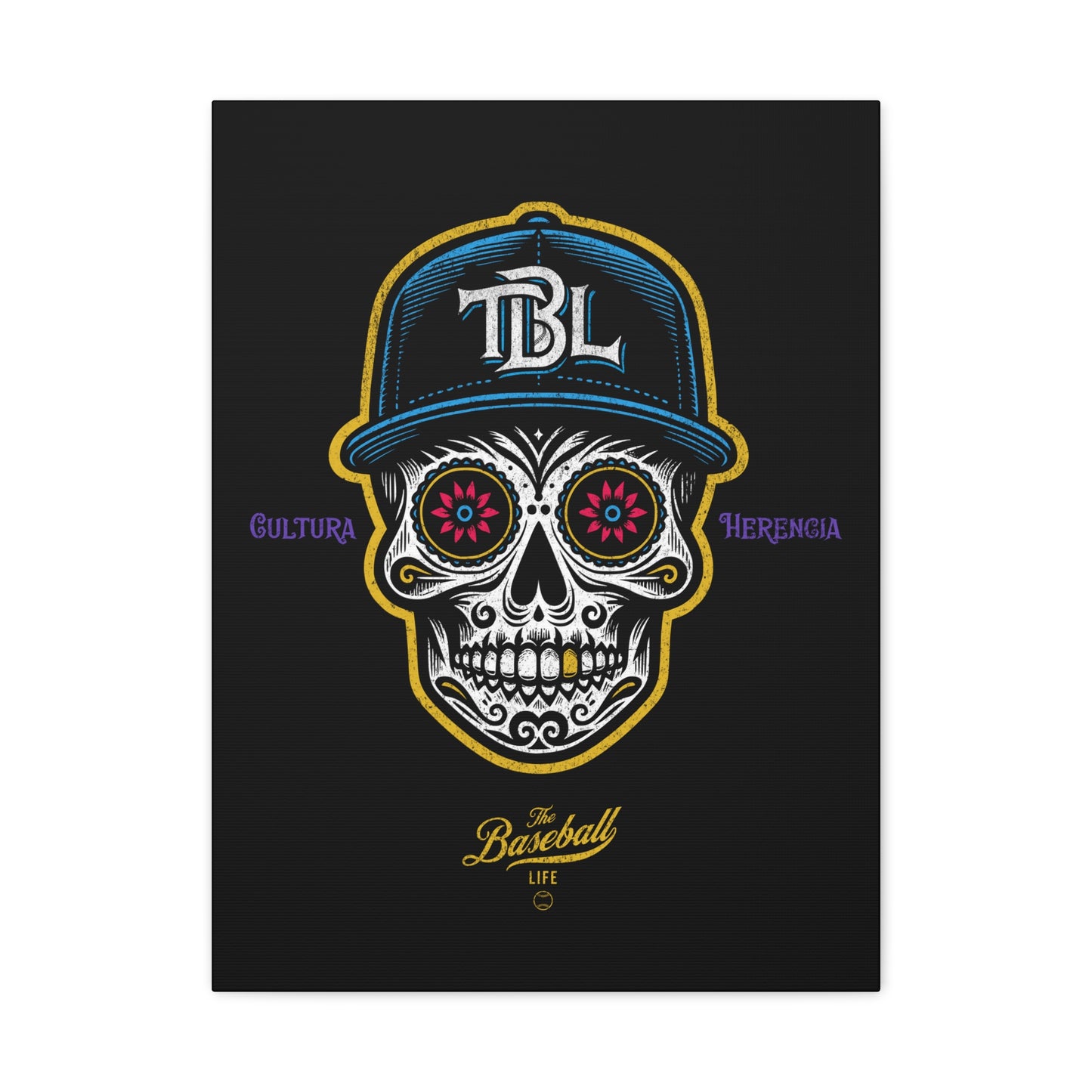 Beisbol Sugar Skull Series_Player 1 Wall Art Canvas_Black