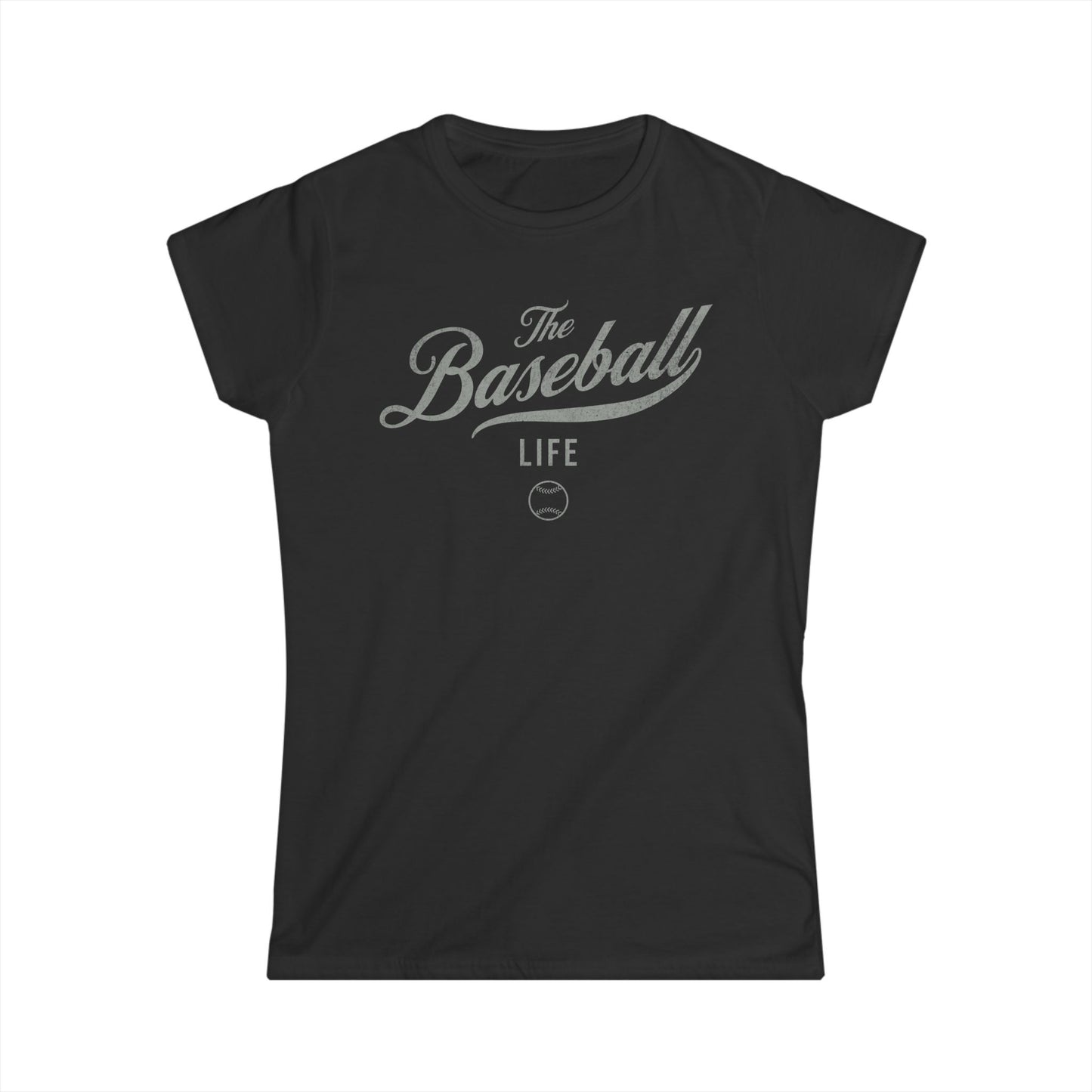 The Baseball Life Classic Script Tee_Women's_Silver Gray Print