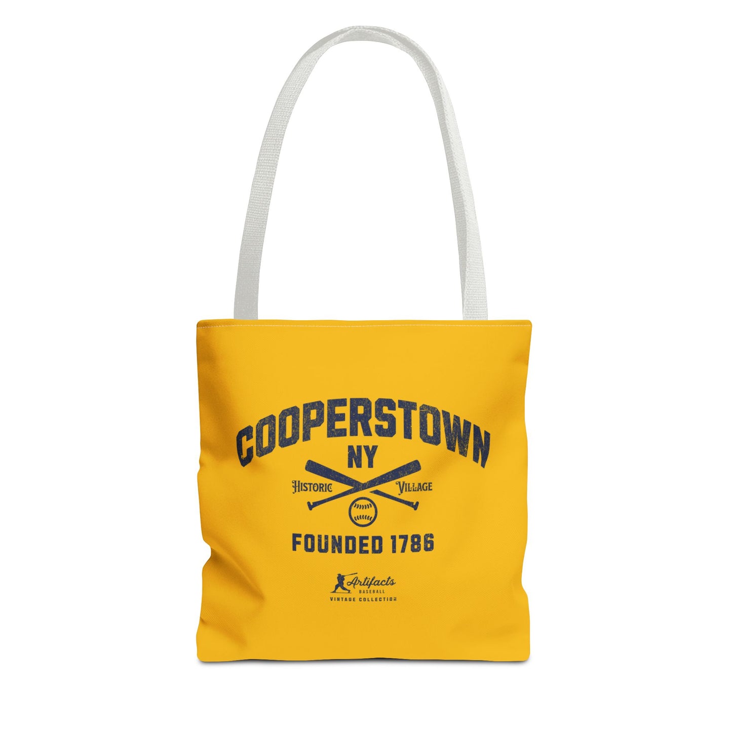 Cooperstown, NY Tote Bag_Yellow Gold w Navy Print