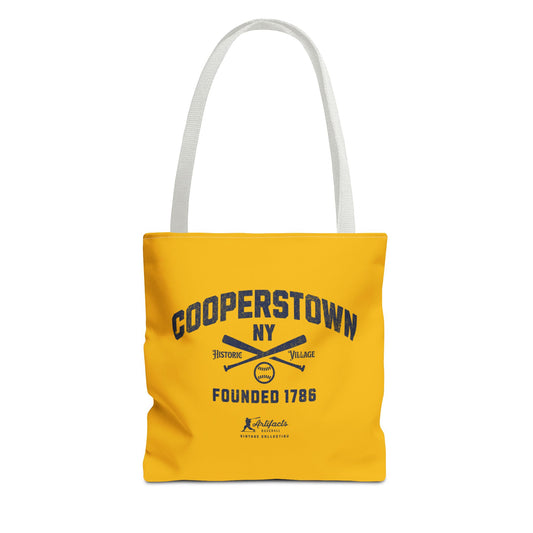 Cooperstown, NY Tote Bag_Yellow Gold w Navy Print