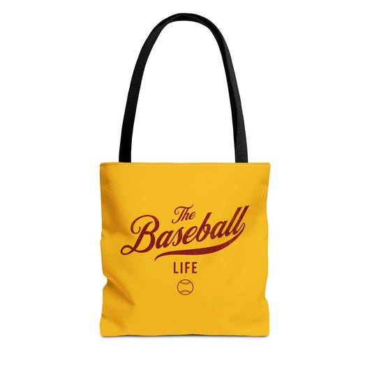 The Baseball Life Tote Bag_Yellow Gold w Maroon Print