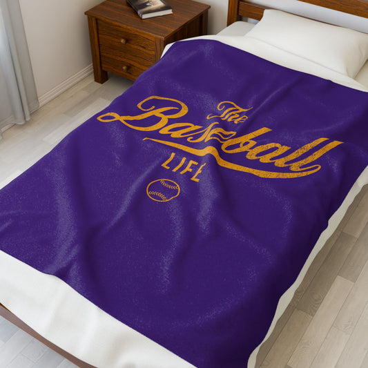 Velveteen Plush Blanket_Purple with Yellow Gold Print