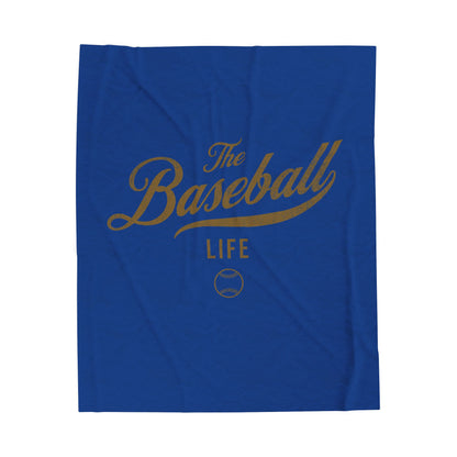 Velveteen Plush Blanket_Royal Blue with Old Gold Print