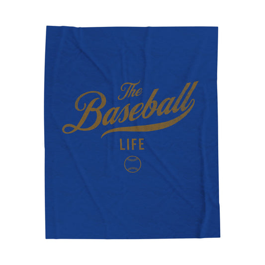 Velveteen Plush Blanket_Royal Blue with Old Gold Print