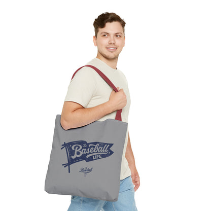 Vintage Pennant Tote Bag_Navy Print on Medium Gray