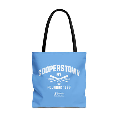 Cooperstown, NY Tote Bag_Carolina Blue w White Print