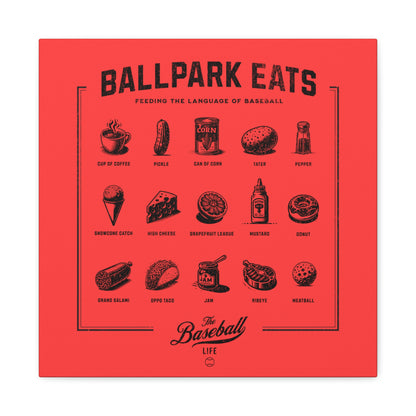 Ballpark Eats_Feeding the Language of Baseball Wall Art Canvas_Coral Red