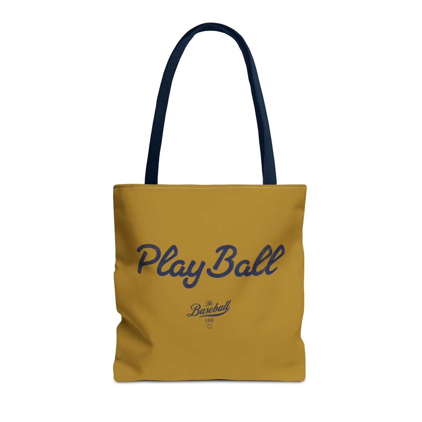 Play Ball Tote Bag_Old Gold with Navy Print