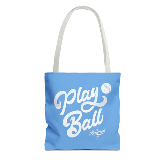 Play Ball Script Tote Bag_Carolina Blue