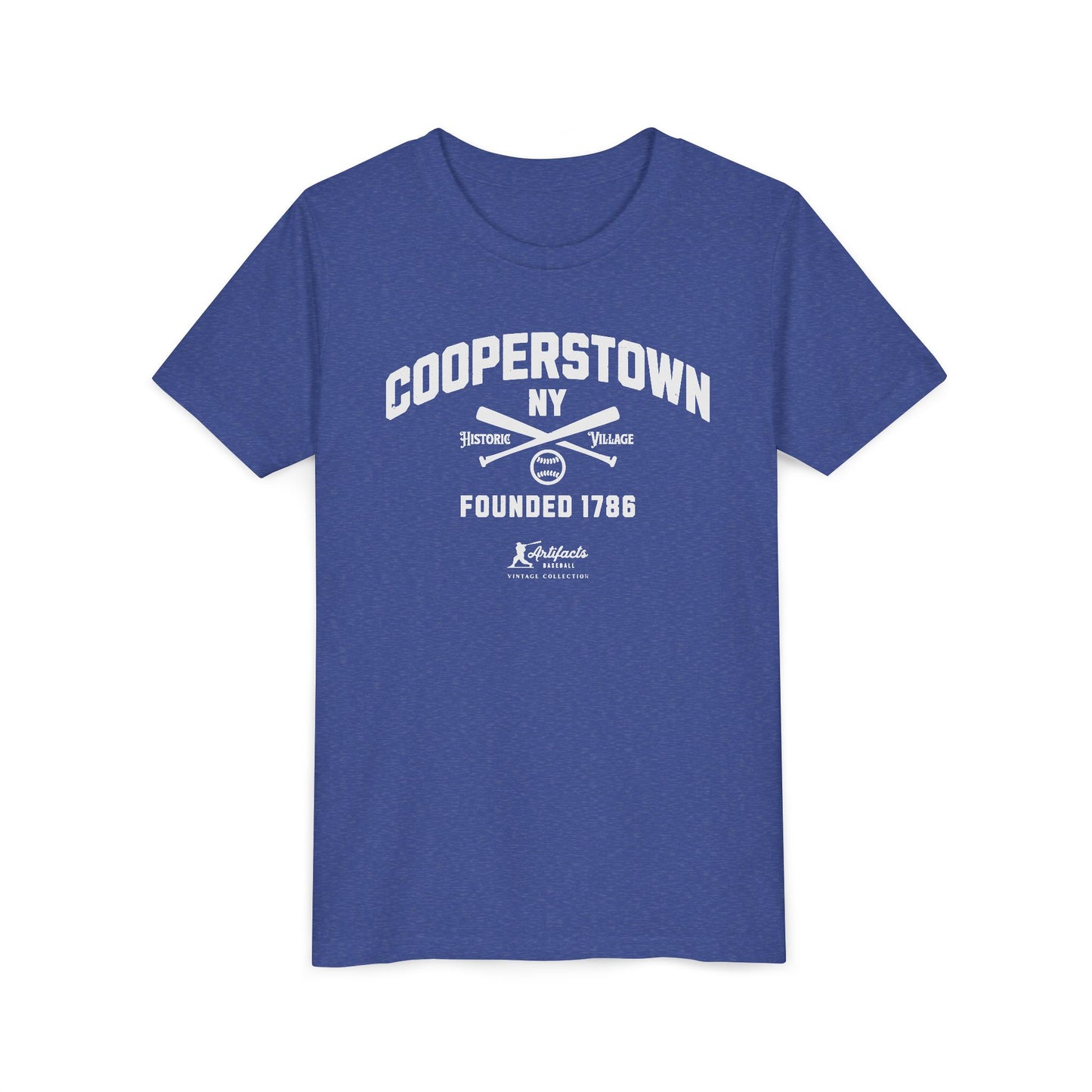 Youth Cooperstown NY White Print_Artifacts Baseball Collection T-Shirt