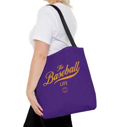 The Baseball Life Tote Bag_Purple w Yellow Gold Print