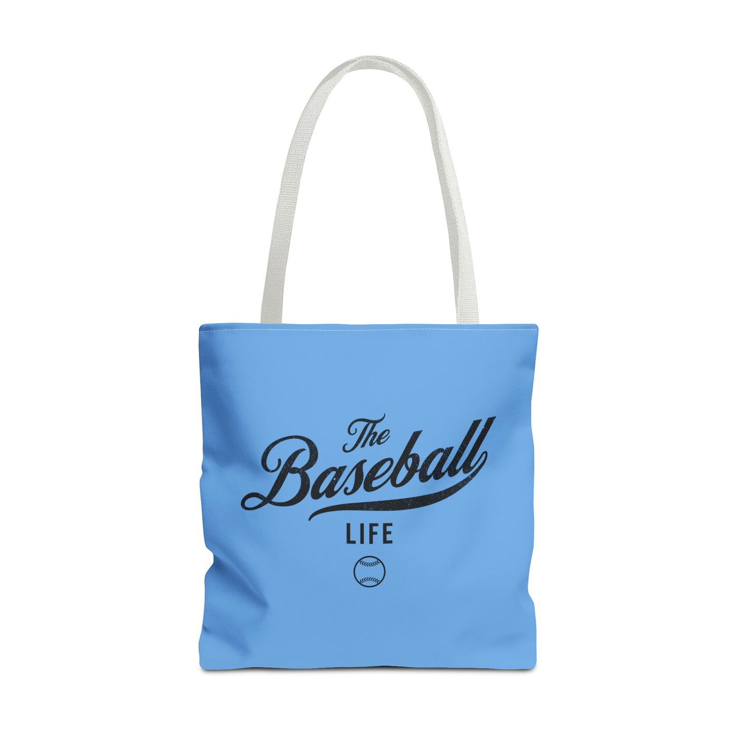 The Baseball Life Tote Bag_Carolina Blue w Black Print