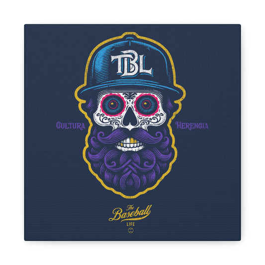 Beisbol Sugar Skull Series_Player 2  Wall Art Canvas_Navy