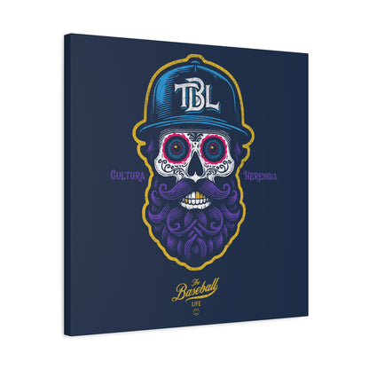 Beisbol Sugar Skull Series_Player 2  Wall Art Canvas_Navy