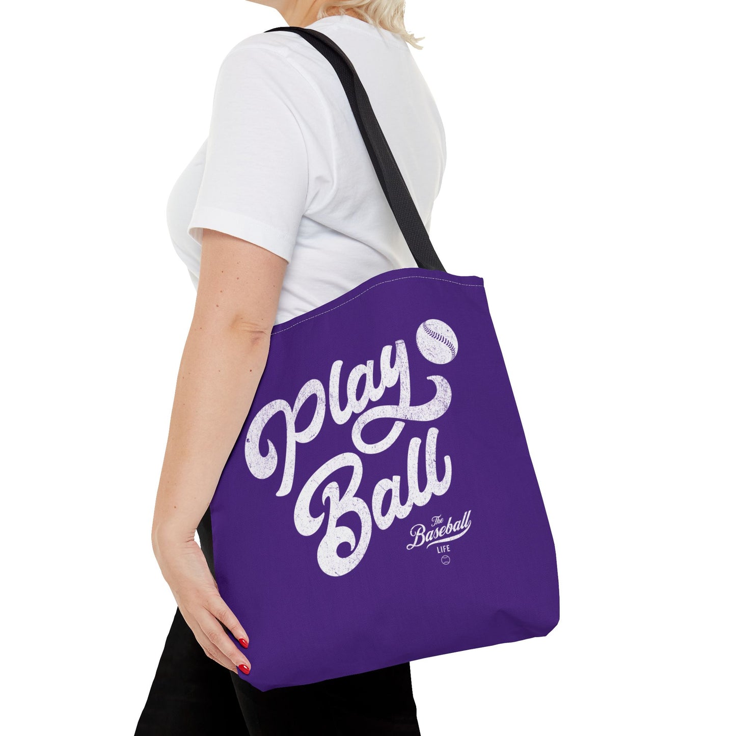 Play Ball Script Tote Bag_Purple