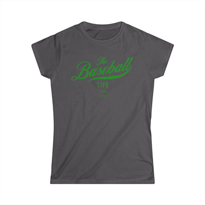 The Baseball Life Classic Script Tee_Women's_Green Print