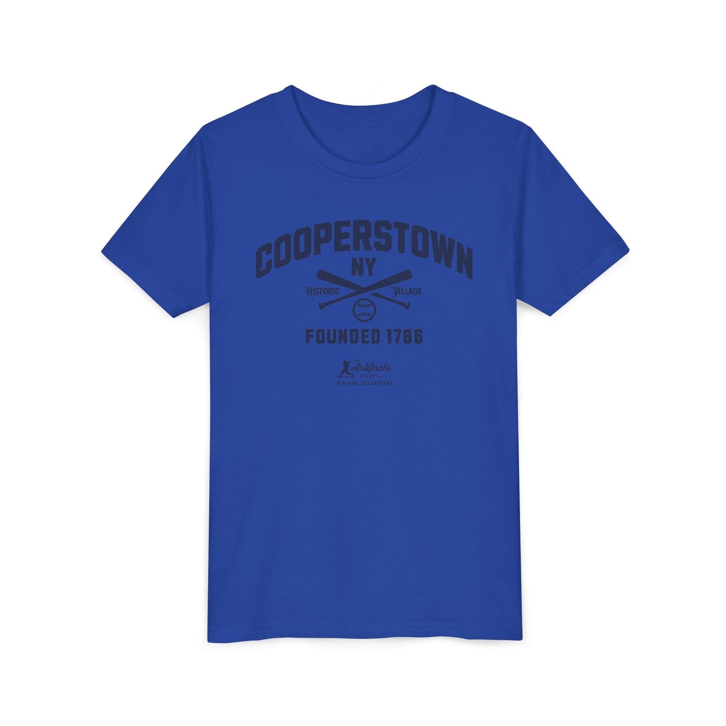Youth Cooperstown NY Navy Print_Artifacts Baseball Collection T-Shirt