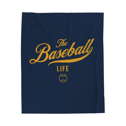 Velveteen Plush Blanket_Navy with Yellow Gold Print