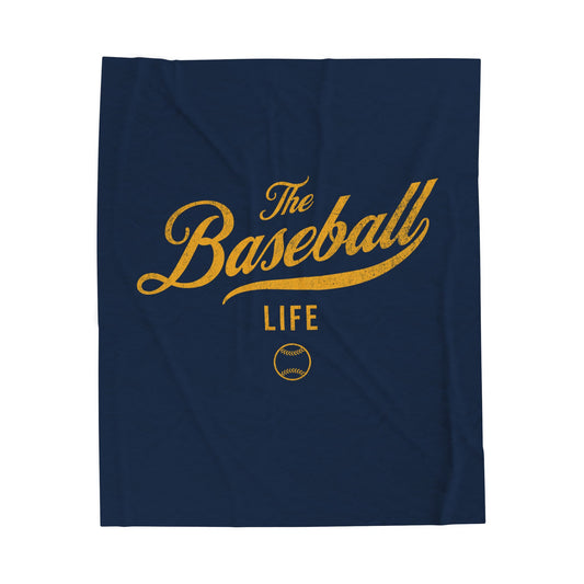 Velveteen Plush Blanket_Navy with Yellow Gold Print