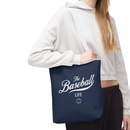 The Baseball Life Tote Bag_Navy w White Print