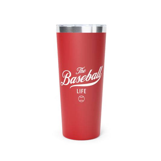 The Baseball Life 22oz Insulated Travel Tumbler_Red w White Print