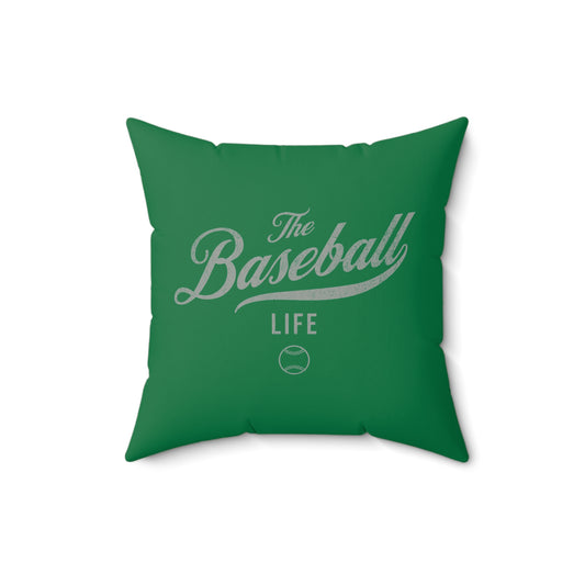 The Baseball Life Accent Pillow_Green w Silver Gray Print