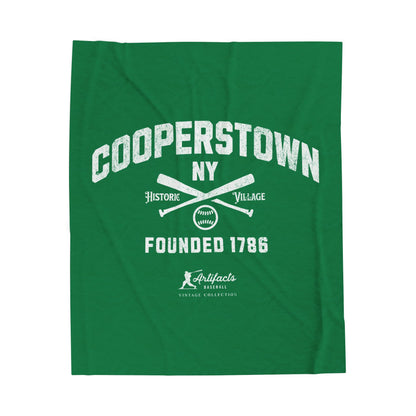 Velveteen Plush Blanket_Artifacts Baseball Collection_Cooperstown NY_Green