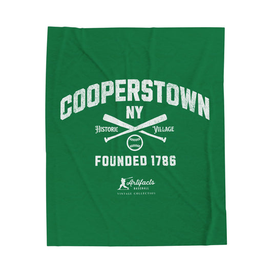 Velveteen Plush Blanket_Artifacts Baseball Collection_Cooperstown NY_Green