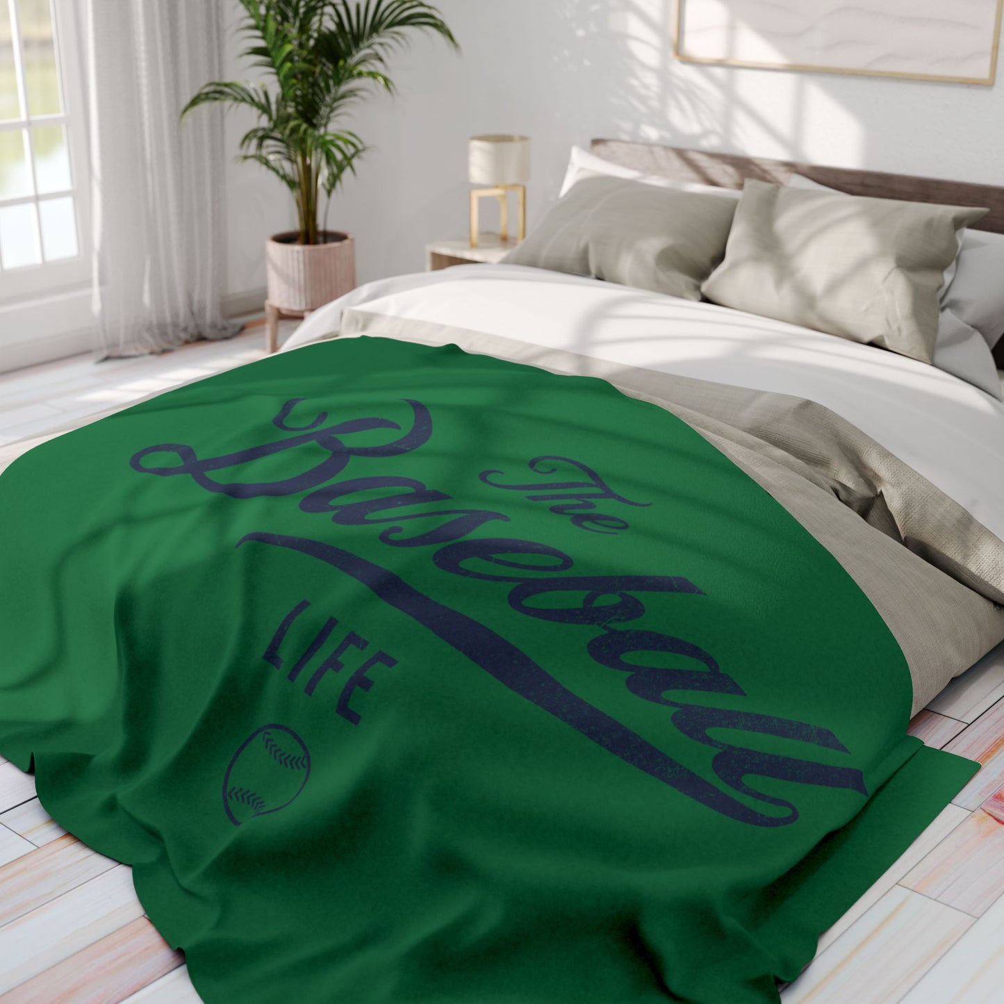 Fleece Blanket_Green w Navy Print
