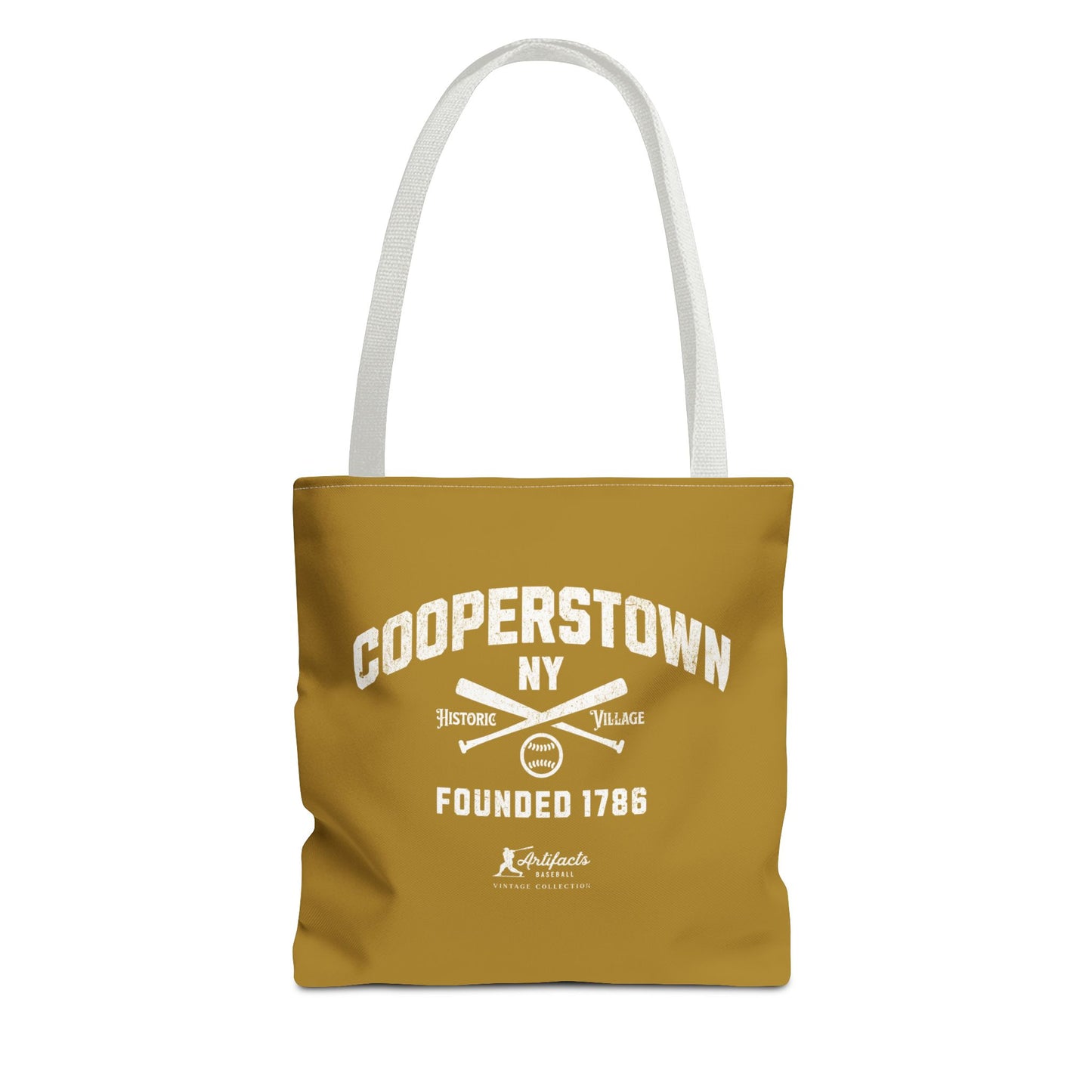 Cooperstown, NY Tote Bag_Old Gold w White Print