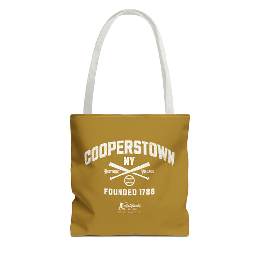 Cooperstown, NY Tote Bag_Old Gold w White Print